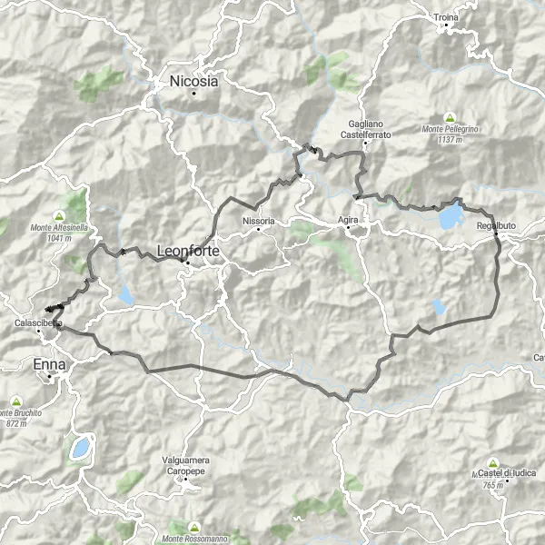 Map miniature of "Mountain Adventure near Regalbuto" cycling inspiration in Sicilia, Italy. Generated by Tarmacs.app cycling route planner