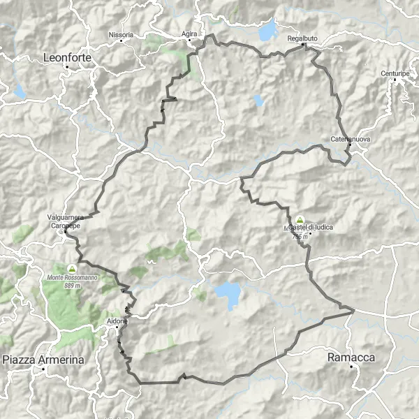 Map miniature of "Regalbuto and the Surrounding Mountains" cycling inspiration in Sicilia, Italy. Generated by Tarmacs.app cycling route planner