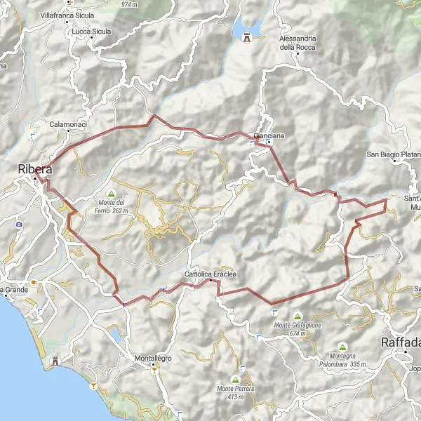 Miniatura della mappa di ispirazione al ciclismo "Gravel delle Colline di Sicilia" nella regione di Sicilia, Italy. Generata da Tarmacs.app, pianificatore di rotte ciclistiche