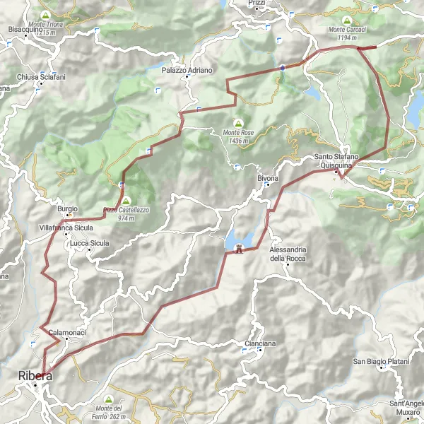 Miniatura della mappa di ispirazione al ciclismo "Gravel tra Borgate e Colline" nella regione di Sicilia, Italy. Generata da Tarmacs.app, pianificatore di rotte ciclistiche