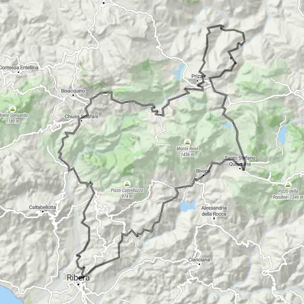 Miniatura della mappa di ispirazione al ciclismo "Avventura Siciliana al Top" nella regione di Sicilia, Italy. Generata da Tarmacs.app, pianificatore di rotte ciclistiche