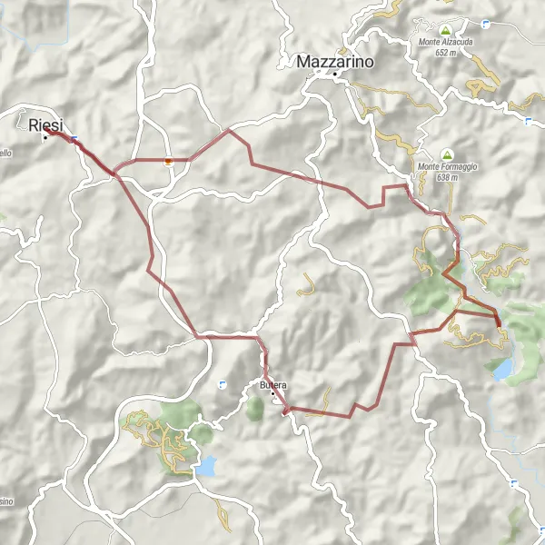 Map miniature of "Riesi to Monte Castellazzo Loop" cycling inspiration in Sicilia, Italy. Generated by Tarmacs.app cycling route planner