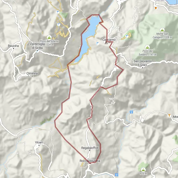 Map miniature of "Gravel Adventure around Roccapalumba" cycling inspiration in Sicilia, Italy. Generated by Tarmacs.app cycling route planner