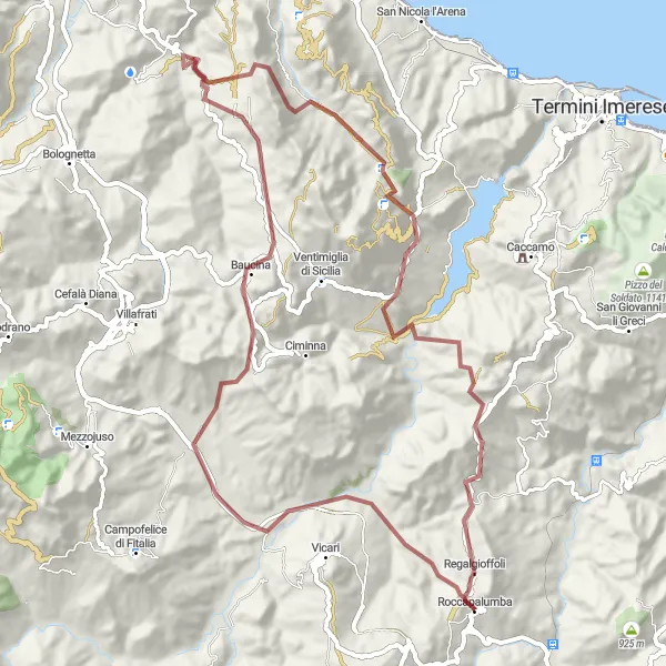 Map miniature of "Off-road Delight: Exploring Roccapalumba and Surroundings" cycling inspiration in Sicilia, Italy. Generated by Tarmacs.app cycling route planner