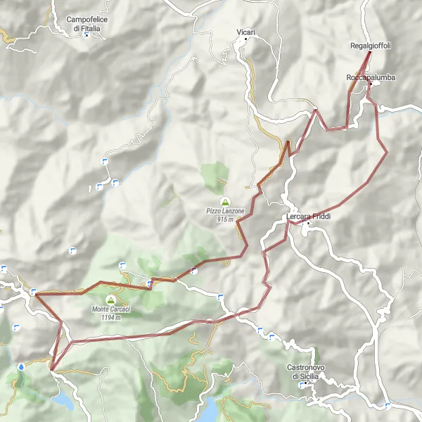 Map miniature of "The Gravel Climb Challenge" cycling inspiration in Sicilia, Italy. Generated by Tarmacs.app cycling route planner