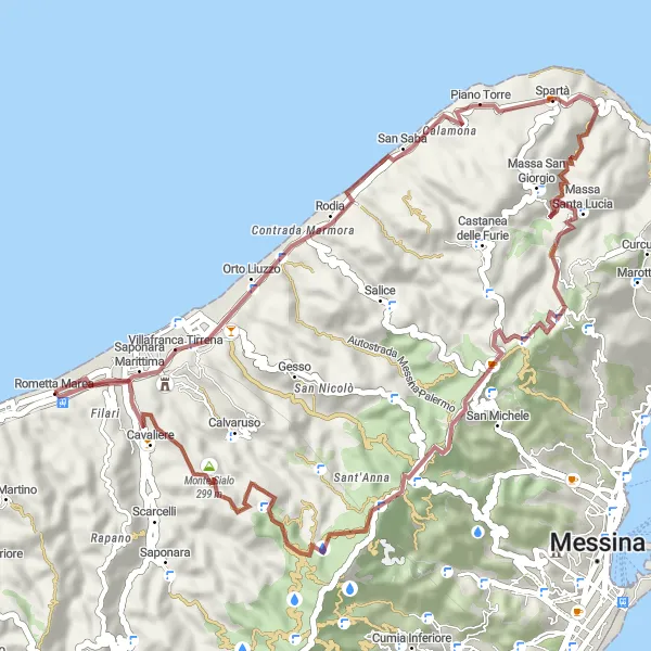 Map miniature of "Gravel adventures through natural wonders" cycling inspiration in Sicilia, Italy. Generated by Tarmacs.app cycling route planner