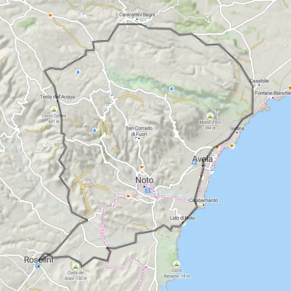 Miniatura della mappa di ispirazione al ciclismo "Tour tra Colline e Borghi Siciliani" nella regione di Sicilia, Italy. Generata da Tarmacs.app, pianificatore di rotte ciclistiche