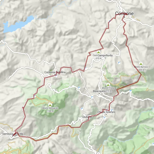 Map miniature of "Gravel Loop: Exploring the Hills of Sambuca di Sicilia" cycling inspiration in Sicilia, Italy. Generated by Tarmacs.app cycling route planner