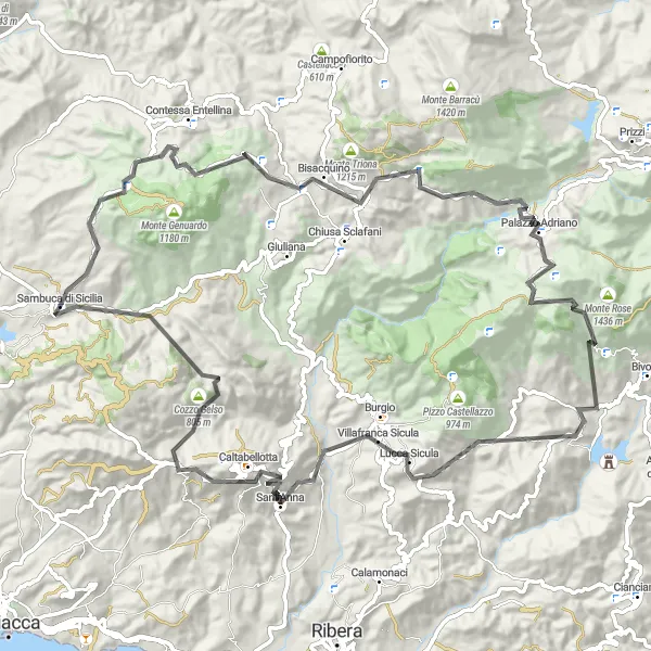 Map miniature of "Challenging Mountain Ride" cycling inspiration in Sicilia, Italy. Generated by Tarmacs.app cycling route planner