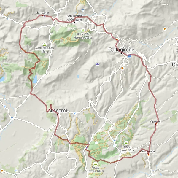 Map miniature of "Thrilling Gravel Adventure" cycling inspiration in Sicilia, Italy. Generated by Tarmacs.app cycling route planner