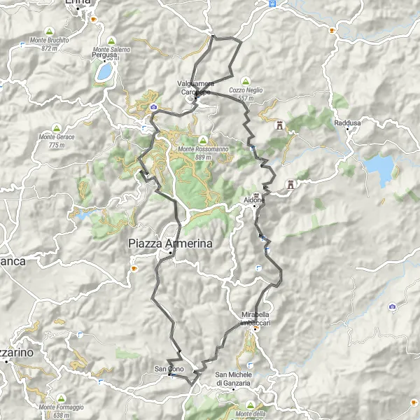 Map miniature of "Legendary Climbs" cycling inspiration in Sicilia, Italy. Generated by Tarmacs.app cycling route planner