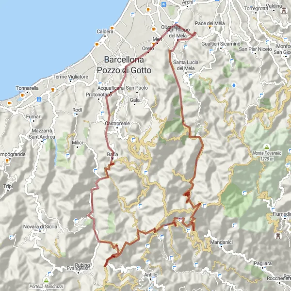 Map miniature of "Gravel Route to Monte Sant'Onofrio" cycling inspiration in Sicilia, Italy. Generated by Tarmacs.app cycling route planner