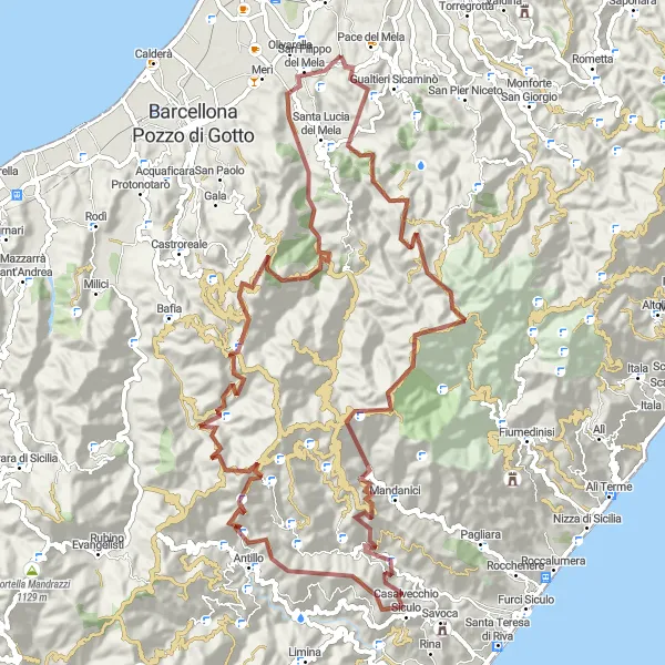 Map miniature of "Gravel Adventure to Castello di Margi" cycling inspiration in Sicilia, Italy. Generated by Tarmacs.app cycling route planner