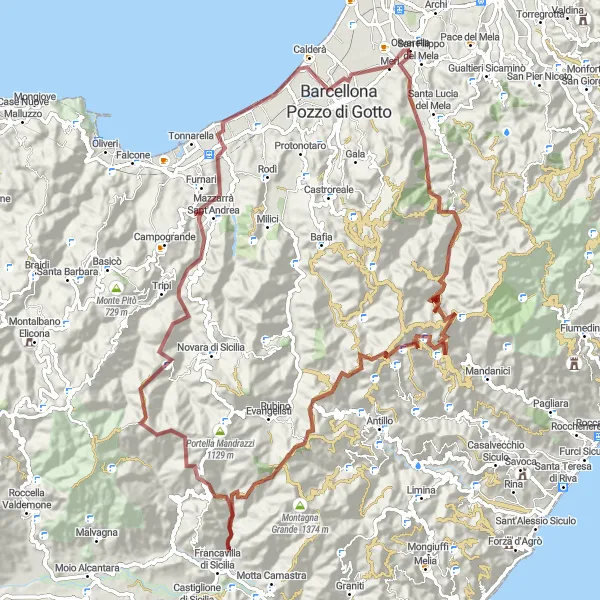 Map miniature of "Gravel Expedition to Borgo Morfia" cycling inspiration in Sicilia, Italy. Generated by Tarmacs.app cycling route planner