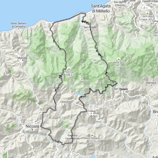 Map miniature of "Road Cycling Adventure - Sicilian Highlands" cycling inspiration in Sicilia, Italy. Generated by Tarmacs.app cycling route planner