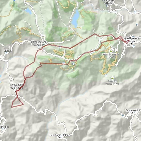 Map miniature of "Sicilian Gravel Paradise" cycling inspiration in Sicilia, Italy. Generated by Tarmacs.app cycling route planner