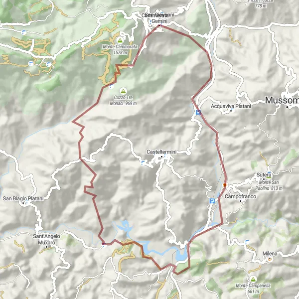 Map miniature of "San Giovanni Gemini - Cammarata Scenic Gravel Trip" cycling inspiration in Sicilia, Italy. Generated by Tarmacs.app cycling route planner