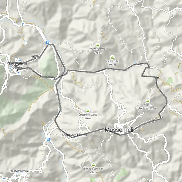 Miniatura della mappa di ispirazione al ciclismo "Ciclostrada di La Montagnola" nella regione di Sicilia, Italy. Generata da Tarmacs.app, pianificatore di rotte ciclistiche