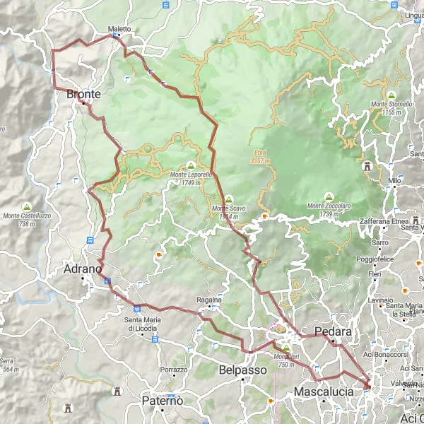 Miniatura della mappa di ispirazione al ciclismo "Avventura in bicicletta da San Giovanni la Punta a Casa delle Guide" nella regione di Sicilia, Italy. Generata da Tarmacs.app, pianificatore di rotte ciclistiche