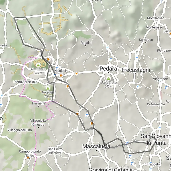 Miniatura della mappa di ispirazione al ciclismo "Breve escursione da San Giovanni la Punta a Nicolosi" nella regione di Sicilia, Italy. Generata da Tarmacs.app, pianificatore di rotte ciclistiche