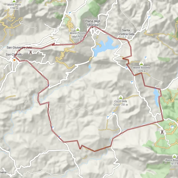 Map miniature of "Rural Gravel Escape" cycling inspiration in Sicilia, Italy. Generated by Tarmacs.app cycling route planner