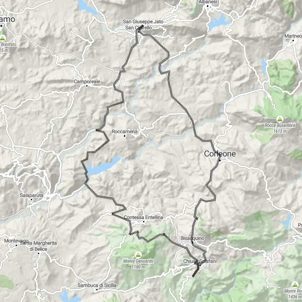 Map miniature of "San Giuseppe Jato to Monte Jato Circuit" cycling inspiration in Sicilia, Italy. Generated by Tarmacs.app cycling route planner