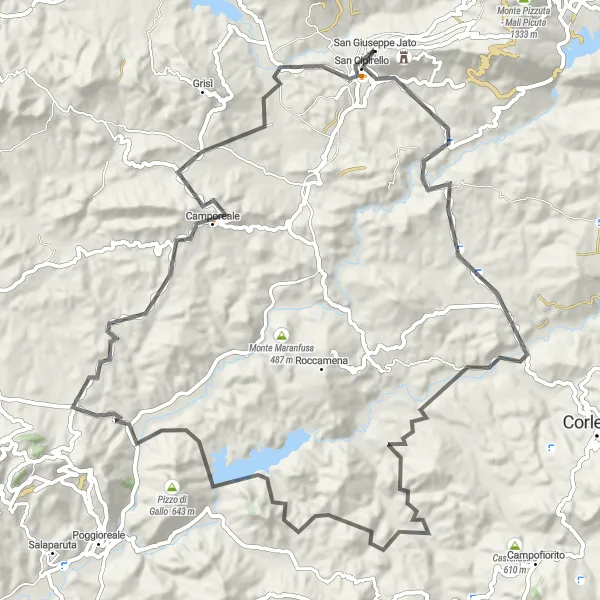 Map miniature of "The Jato Adventure" cycling inspiration in Sicilia, Italy. Generated by Tarmacs.app cycling route planner