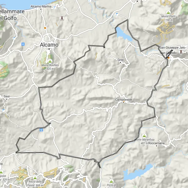 Map miniature of "Scenic Mountain Bike Adventure" cycling inspiration in Sicilia, Italy. Generated by Tarmacs.app cycling route planner