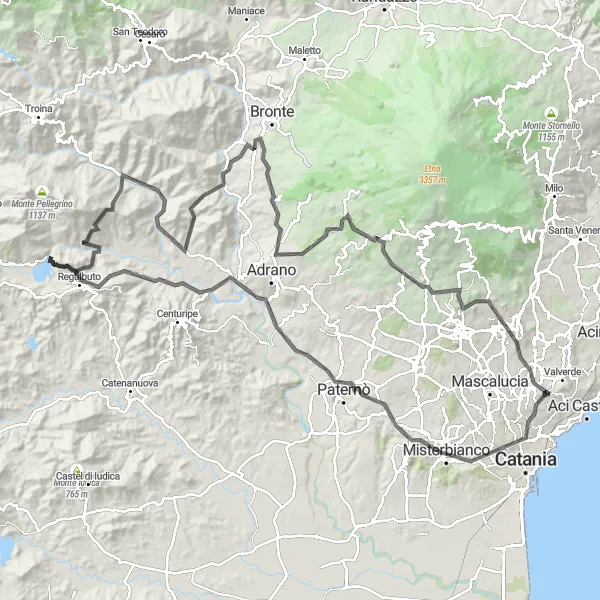 Miniatura della mappa di ispirazione al ciclismo "Giro in bicicletta tra San Gregorio e Regalbuto" nella regione di Sicilia, Italy. Generata da Tarmacs.app, pianificatore di rotte ciclistiche