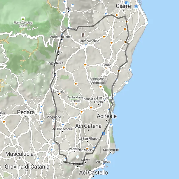 Map miniature of "Scenic Road Ride" cycling inspiration in Sicilia, Italy. Generated by Tarmacs.app cycling route planner