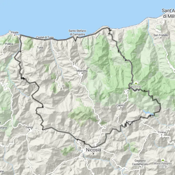 Map miniature of "Mountainous Sicilian Adventure" cycling inspiration in Sicilia, Italy. Generated by Tarmacs.app cycling route planner