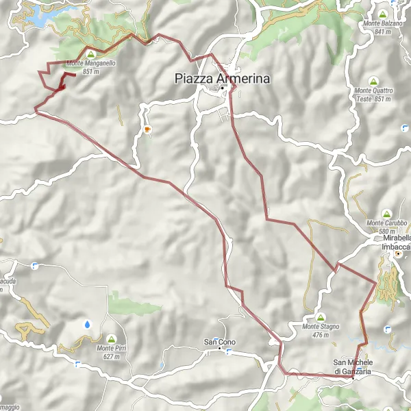 Map miniature of "Rocche and Manganello" cycling inspiration in Sicilia, Italy. Generated by Tarmacs.app cycling route planner