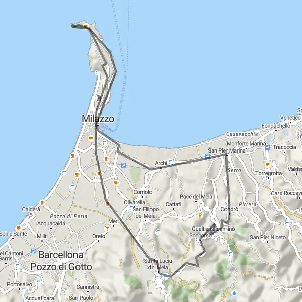 Map miniature of "Coast to Coast Adventure" cycling inspiration in Sicilia, Italy. Generated by Tarmacs.app cycling route planner