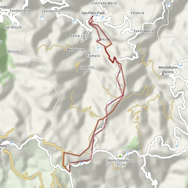 Map miniature of "San Piero Patti Gravel Adventure" cycling inspiration in Sicilia, Italy. Generated by Tarmacs.app cycling route planner