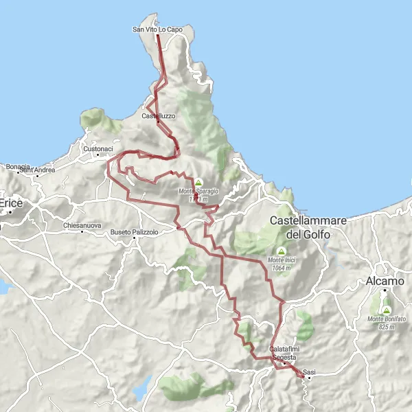 Map miniature of "Gravel Adventure: Discover Mountainous Sicily" cycling inspiration in Sicilia, Italy. Generated by Tarmacs.app cycling route planner