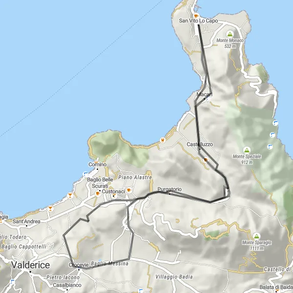 Map miniature of "Cycling on the Lentina Route" cycling inspiration in Sicilia, Italy. Generated by Tarmacs.app cycling route planner