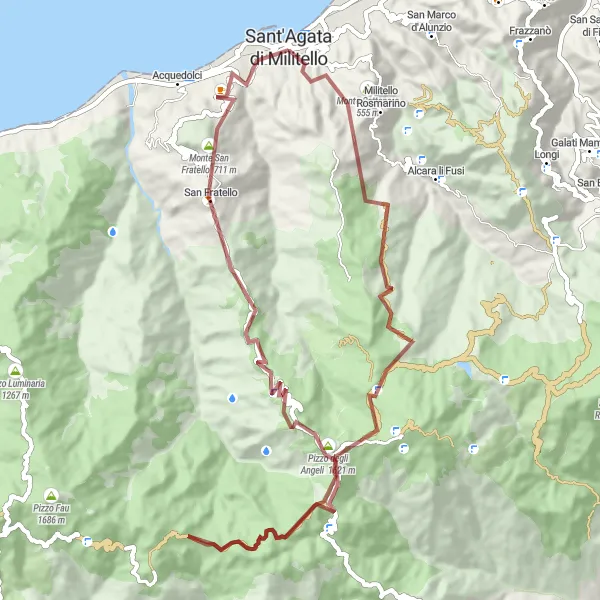 Miniatura della mappa di ispirazione al ciclismo "Avventura Gravel tra Montagne Siciliane" nella regione di Sicilia, Italy. Generata da Tarmacs.app, pianificatore di rotte ciclistiche