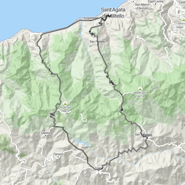 Miniatura della mappa di ispirazione al ciclismo "Ciclabile Strade Panoramiche di Sicilia" nella regione di Sicilia, Italy. Generata da Tarmacs.app, pianificatore di rotte ciclistiche