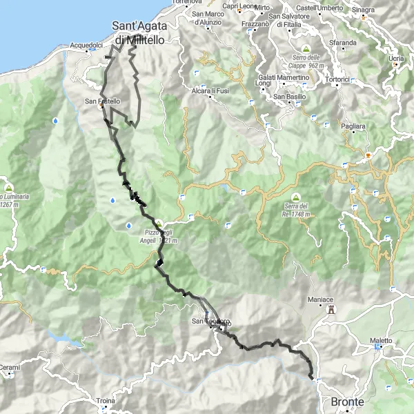 Miniatura della mappa di ispirazione al ciclismo "Giro in bici da Pizzo del Magnano a Monte San Fratello" nella regione di Sicilia, Italy. Generata da Tarmacs.app, pianificatore di rotte ciclistiche