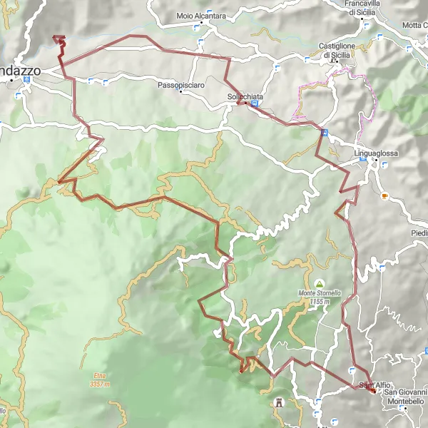 Miniatura della mappa di ispirazione al ciclismo "Giro in mountain bike da Sant'Alfio" nella regione di Sicilia, Italy. Generata da Tarmacs.app, pianificatore di rotte ciclistiche