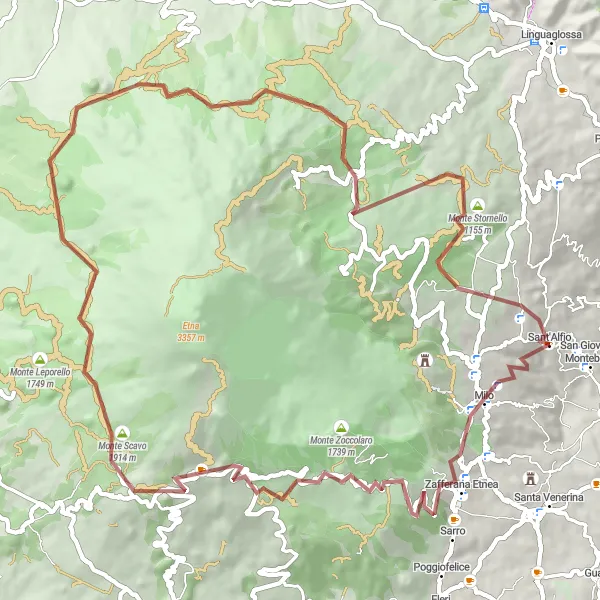 Map miniature of "Gravel Adventure to Mount Etna" cycling inspiration in Sicilia, Italy. Generated by Tarmacs.app cycling route planner