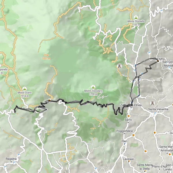 Map miniature of "Coastal Road and Mountain Showcase" cycling inspiration in Sicilia, Italy. Generated by Tarmacs.app cycling route planner