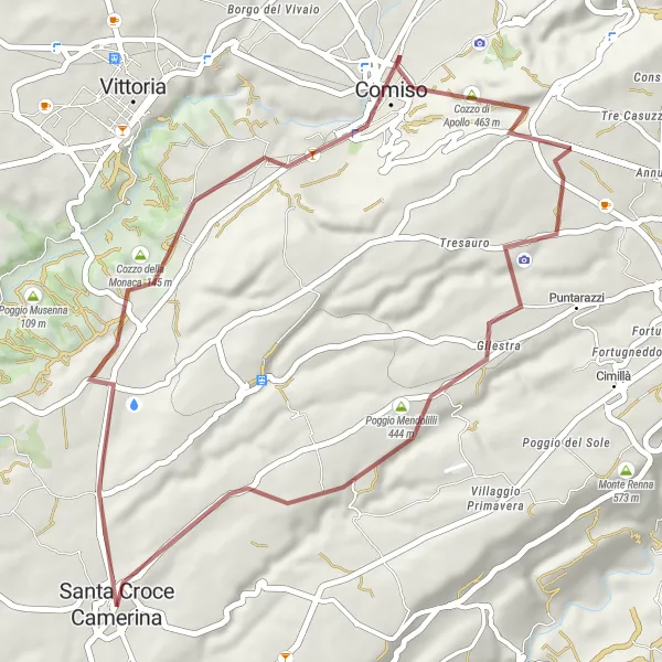 Miniatura della mappa di ispirazione al ciclismo "Esplorazione in bicicletta lungo la campagna siciliana" nella regione di Sicilia, Italy. Generata da Tarmacs.app, pianificatore di rotte ciclistiche