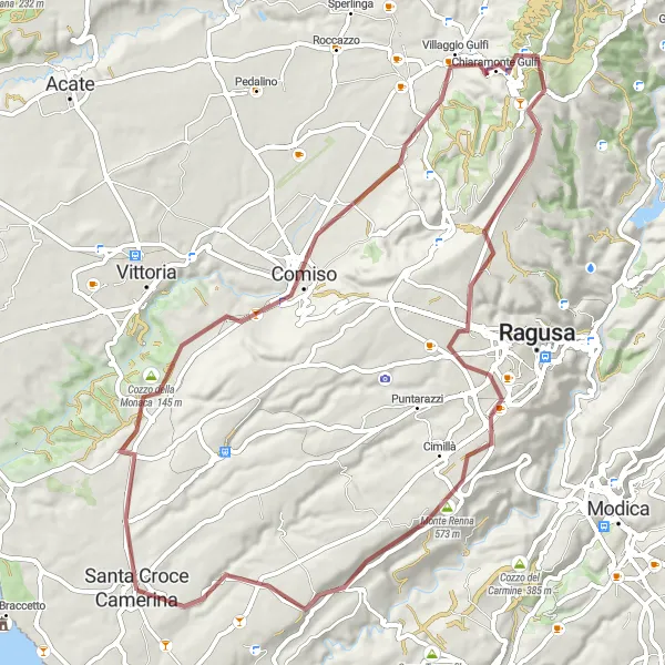 Map miniature of "The Gravel Adventure to Monte Renna" cycling inspiration in Sicilia, Italy. Generated by Tarmacs.app cycling route planner