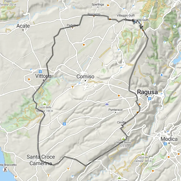 Map miniature of "Scenic Ride through Countryside and Mountains" cycling inspiration in Sicilia, Italy. Generated by Tarmacs.app cycling route planner