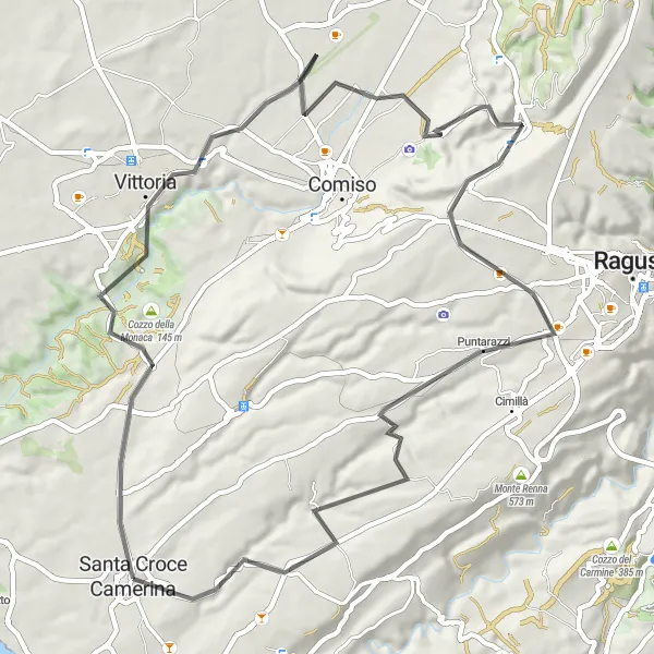 Map miniature of "Cycling through History to Colle Tabuto" cycling inspiration in Sicilia, Italy. Generated by Tarmacs.app cycling route planner