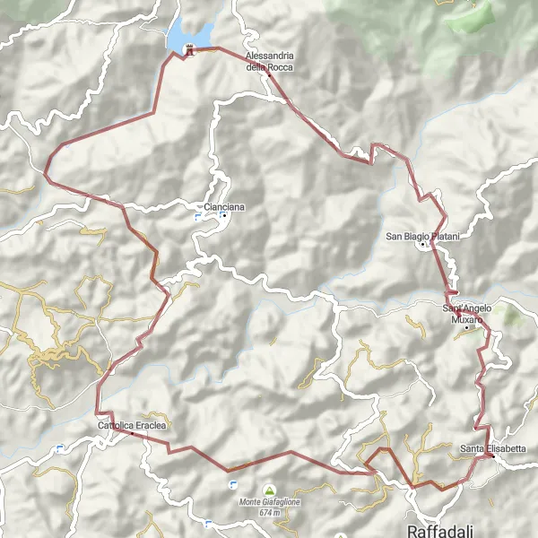 Map miniature of "Mountainous Challenge" cycling inspiration in Sicilia, Italy. Generated by Tarmacs.app cycling route planner