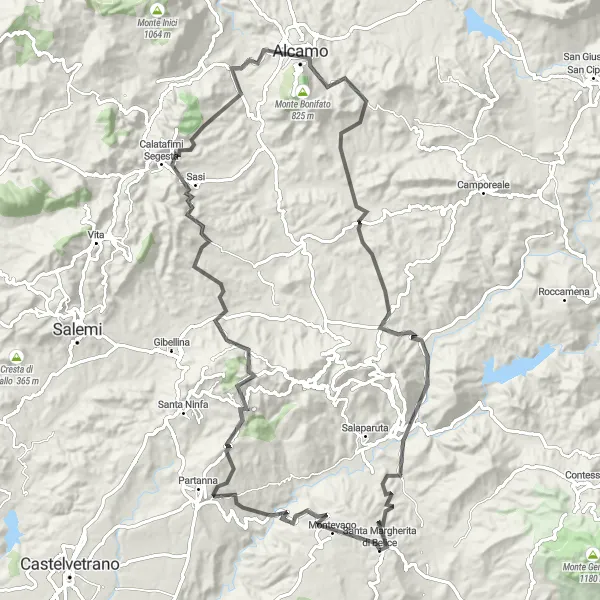 Map miniature of "The Valley of Sicily" cycling inspiration in Sicilia, Italy. Generated by Tarmacs.app cycling route planner