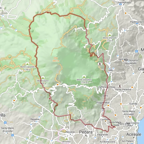 Miniatura della mappa di ispirazione al ciclismo "Escursione in gravel da Santa Maria la Stella a Monte Cerasa" nella regione di Sicilia, Italy. Generata da Tarmacs.app, pianificatore di rotte ciclistiche