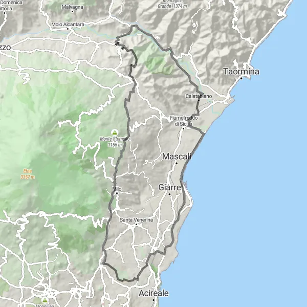 Map miniature of "Mount Etna Circuit" cycling inspiration in Sicilia, Italy. Generated by Tarmacs.app cycling route planner